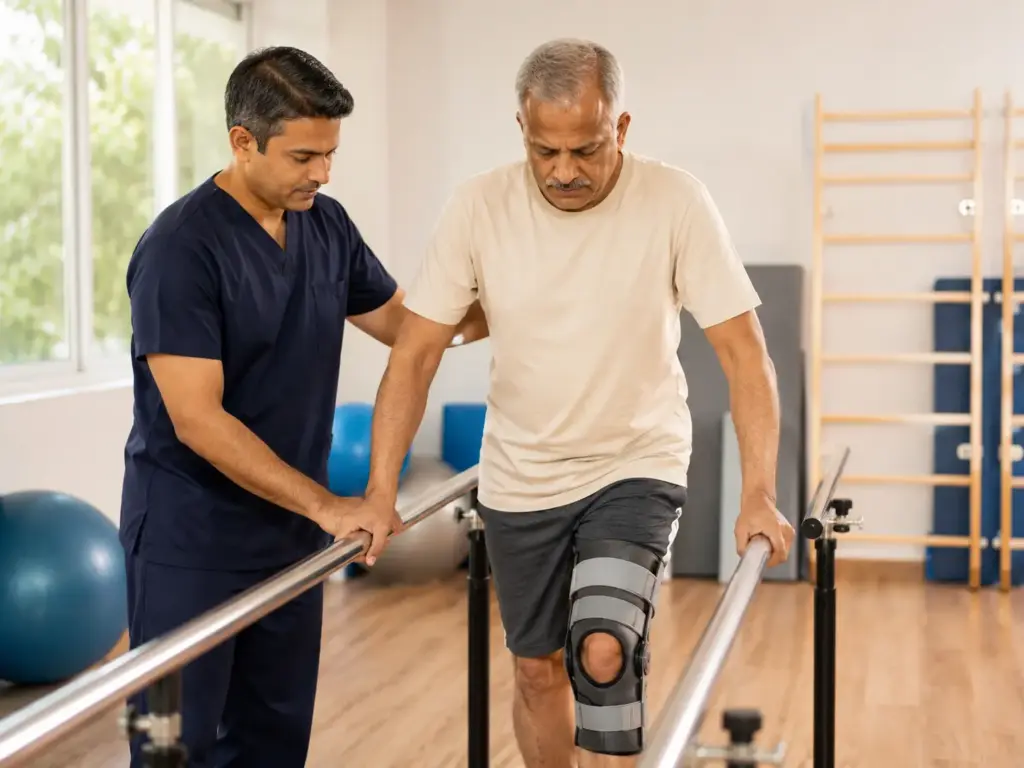 Physiotherapy session after knee replacement surgery
